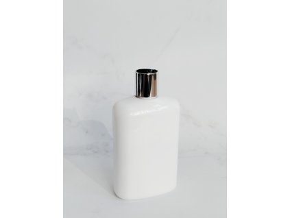 Bílá oválná lahvička LIMA 400 ml s černo-stříbrným DISC TOP