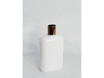 Bílá oválná lahvička LIMA 400 ml s černo-zlatým DISC TOP