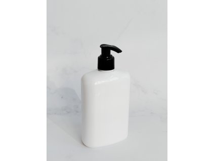 Bílá oválná lahvička LIMA 400 ml s černým dávkovačem