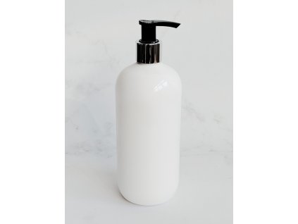 Bílá lahvička BELA 500 ml s černo-stříbrným dávkovačem