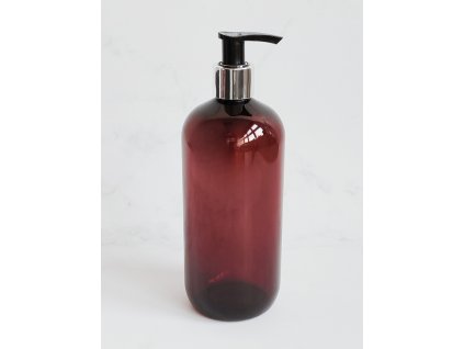 Jantarová lahvička BELA 500 ml s černo-stříbrným dávkovačem