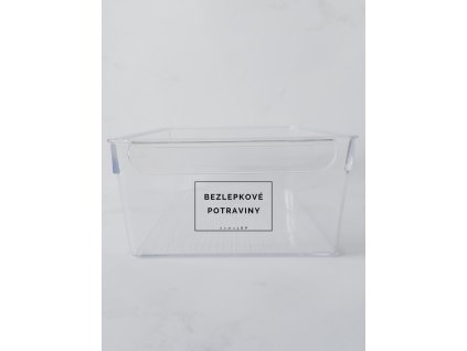 BEZLEPKOVÉ POTRAVINY průhledná samolepka s rámečkem, tučné písmo, rozměr 6 × 4 cm na boxy, šuplíky a dózy do lednice komplet
