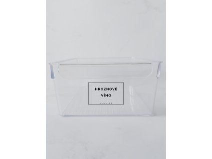 HROZNOVÉ VÍNO průhledná samolepka s rámečkem, tučné písmo, rozměr 6 × 4 cm na boxy, šuplíky a dózy do lednice komplet