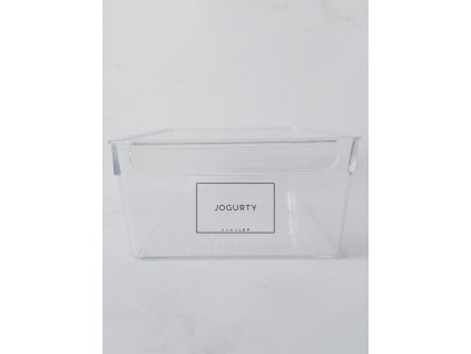 JOGURTY průhledná samolepka s rámečkem, základní písmo, rozměr 6 × 4 cm na boxy, šuplíky a dózy do lednice komplet