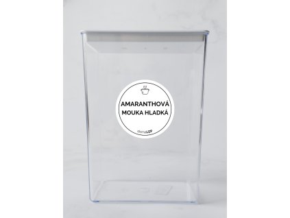 AMARANTHOVÁ MOUKA HLADKÁ průměr 5 cm – bílá vinylová, voděodolná, omyvatelná samolepka na dózy, tučné písmo komplet