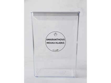 AMARANTHOVÁ MOUKA HLADKÁ průměr 5 cm – průhledná vinylová, voděodolná, omyvatelná samolepka na dózy, tučné písmo