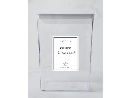 KRUPICE RÝŽOVÁ JEMNÁ 6 × 8 cm – bílá vinylová, voděodolná, omyvatelná samolepka na dózy, základní písmo komplet