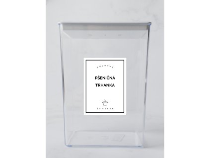 PŠENIČNÁ TRHANKA 6 × 8 cm – bílá vinylová, voděodolná, omyvatelná samolepka na dózy, tučné písmo komplet