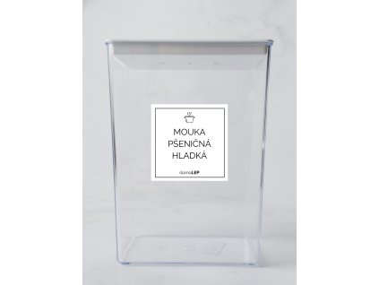 MOUKA PŠENIČNÁ HLADKÁ 5 × 5 cm – bílá vinylová, voděodolná, omyvatelná samolepka na dózy, základní písmo