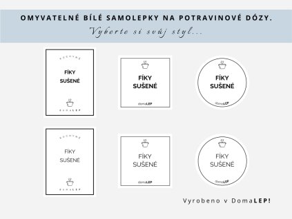 Samolepka FÍKY SUŠENÉ na potravinové dózy, 3 velikosti, bílá, základní nebo tučné písmo, DomaLEP.