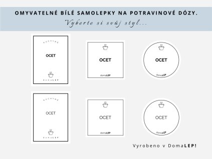 Samolepka OCET na potravinové dózy, 3 velikosti, bílá, základní nebo tučné písmo, DomaLEP.