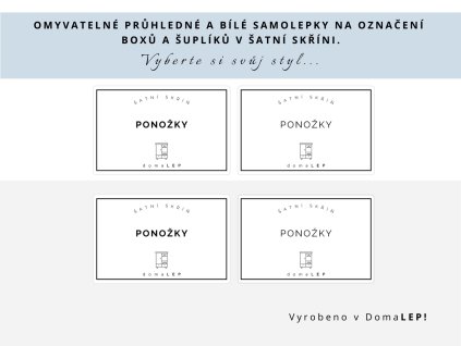 Samolepka PONOŽKY na boxy a šuplíky do šatní skříně, 8,5 x 5,5 cm, bílá nebo průhledná, základní nebo tučné písmo, DomaLEP.