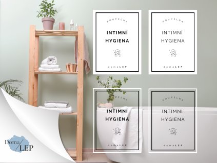 INTIMNÍ HYGIENA omyvatelná samolepka na kosmetiku, rozměr 6x8 cm, základní a tučné písmo, bílá a průhledná varianta DomaLEP