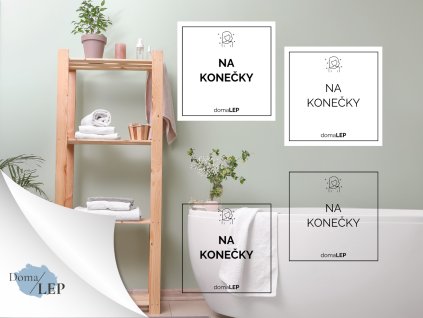 NA KONEČKY omyvatelná samolepka na kosmetiku, rozměr 5x5 cm, základní a tučné písmo, bílá a průhledná varianta DomaLEP