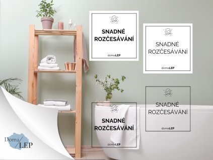 SNADNÉ ROZČESÁNÍ omyvatelná samolepka na kosmetiku, rozměr 5x5 cm, základní a tučné písmo, bílá a průhledná varianta DomaLEP