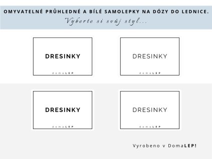 Samolepka DRESINKY s rámečkem, 6x4 cm, bílá a průhledná, DomaLEP.