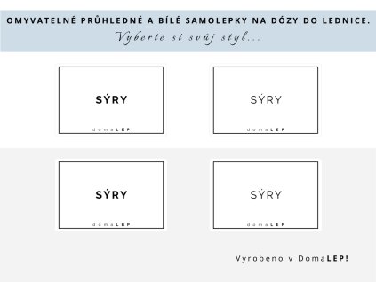 Samolepka SÝRY s rámečkem, 6 x 4 cm, bílá a průhledná, DomaLEP.