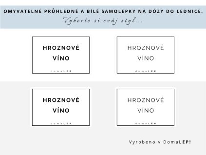 Samolepka HROZNOVÉ VÍNO s rámečkem, 6x4 cm, bílá a průhledná, DomaLEP.