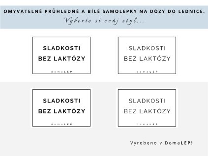 Samolepka SLADKOSTI BEZ LAKTÓZY s rámečkem, 6x4 cm, bílá a průhledná, DomaLEP.