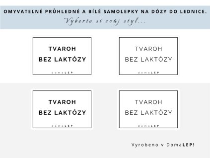 Samolepka TVAROH BEZ LAKTÓZY s rámečkem, 6 x 4 cm, bílá a průhledná, DomaLEP.