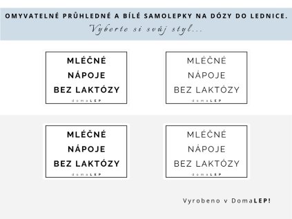 Samolepka MLÉČNÉ NÁPOJE BEZ LAKTÓZY s rámečkem, 6x4 cm, bílá a průhledná, DomaLEP.
