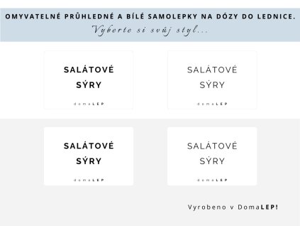 Samolepka SALÁTOVÉ SÝRY  bez rámečku,  6 x 4 cm, bílá a průhledná, DomaLEP