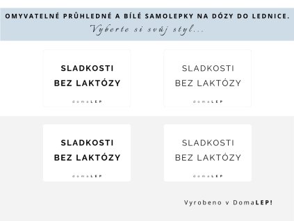 Samolepka SLADKOSTI BEZ LAKTÓZY  bez rámečku,  6 x 4 cm, bílá a průhledná, DomaLEP