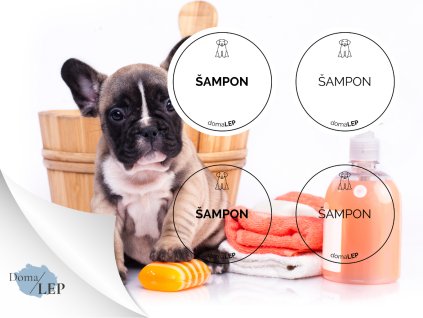 ŠAMPON (PES) omyvatelná samolepka na kosmetiku, průměr 4,5 cm, základní a tučné písmo, bílá a průhledná varianta DomaLEP