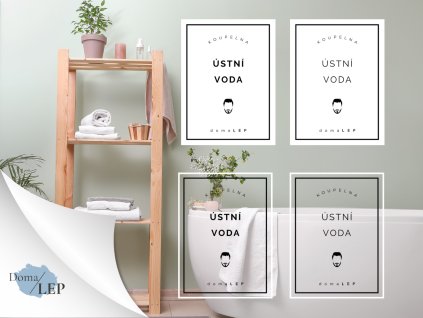 ÚSTNÍ VODA (MUŽ) omyvatelná samolepka na kosmetiku, rozměr 3x5 cm, základní a tučné písmo, bílá a průhledná varianta DomaLEP