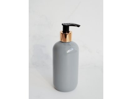 Šedá lahvička BELA 300 ml s černo-zlatým dávkovačem