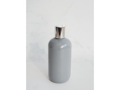 Šedá lahvička BELA 300 ml a bílo-stříbrný DISC TOP