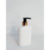 Bílá oválná lahvička LIMA 250 ml s černo-zlatým dávkovačem