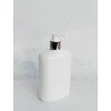 Bílá oválná lahvička LIMA 400 ml s bílo-stříbrným dávkovačem