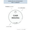 CUKR MOUČKA průměr 5 cm – průhledná vinylová, voděodolná, omyvatelná samolepka na dózy, tučné písmo