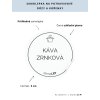 KÁVA ZRNKOVÁ průměr 5 cm – průhledná vinylová, voděodolná, omyvatelná samolepka na dózy, základní písmo