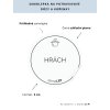 HRÁCH průměr 5 cm – průhledná vinylová, voděodolná, omyvatelná samolepka na dózy, základní písmo