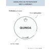 QUINOA průměr 5 cm – průhledná vinylová, voděodolná, omyvatelná samolepka na dózy, tučné písmo