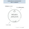 MOUKA JÁHLOVÁ průměr 5 cm – průhledná vinylová, voděodolná, omyvatelná samolepka na dózy, základní písmo