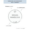 MOUKA MANDLOVÁ průměr 5 cm – průhledná vinylová, voděodolná, omyvatelná samolepka na dózy, základní písmo