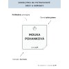 MOUKA POHANKOVÁ 5 × 5 cm – průhledná vinylová, voděodolná, omyvatelná samolepka na dózy, tučné písmo