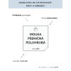 MOUKA PŠENIČNÁ POLOHRUBÁ 5 × 5 cm – průhledná vinylová, voděodolná, omyvatelná samolepka na dózy, tučné písmo