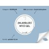 ZKLIDŇUJÍCÍ MYCÍ GEL omyvatelná samolepka na kosmetiku, průměr 4,5 cm, tučné písmo, bílá varianta DomaLEP