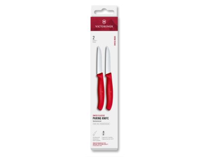 Swiss Classic, paring knife, 2pcs, 8cm, straight, red, box