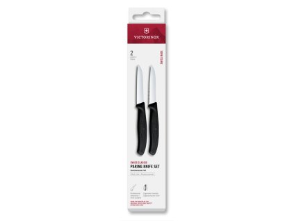 Swiss Classic, paring knife set, 2pcs,8cm,straight/wavy,black,box