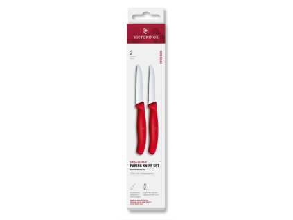 Swiss Classic, paring knife set, 2pcs, 8cm,straight/wavy,red,box