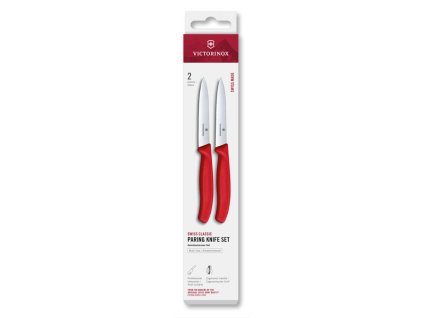 Swiss Classic, paring knife set, 2pcs, 10cm, straight/wavy, red, box