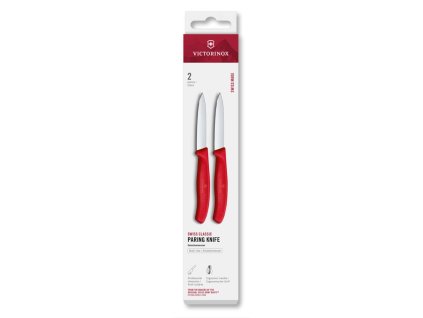 Swiss Classic, paring knife, 2pcs, 8cm, straight, pointed,red,box