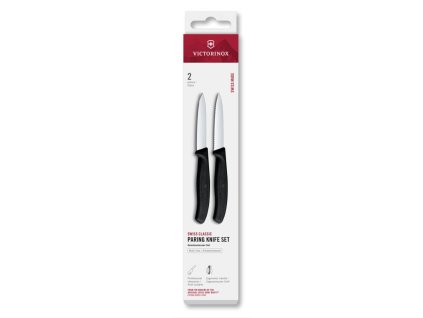Swiss Classic, paring knife set, 2pcs, 8cm, straight/wavy, pointed tip, black, box