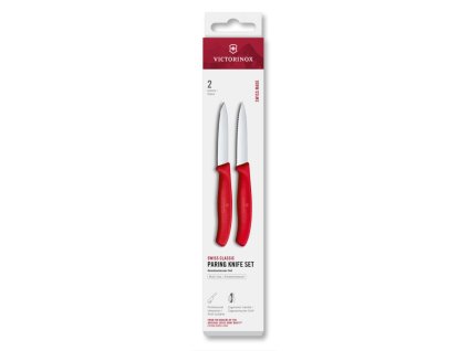 Swiss Classic, paring knife set, 2pcs, 8cm, straight/wavy, pointed tip, red, box