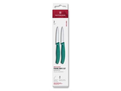 Swiss Classic, paring knife set, 2pcs, 8cm, straight/wavy, pointed tip, green, box
